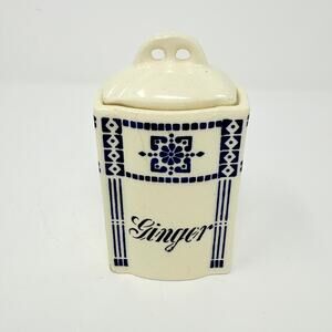 Vintage German Ginger Jar Lilly (?) Blue White Porcelain Art Deco 1920s-30s